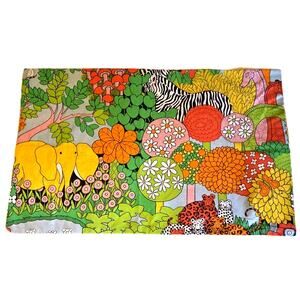 Vtg 1970s Stevens Utica Jungle Animals Botanical Zoo Pillow Case Cotton/Poly